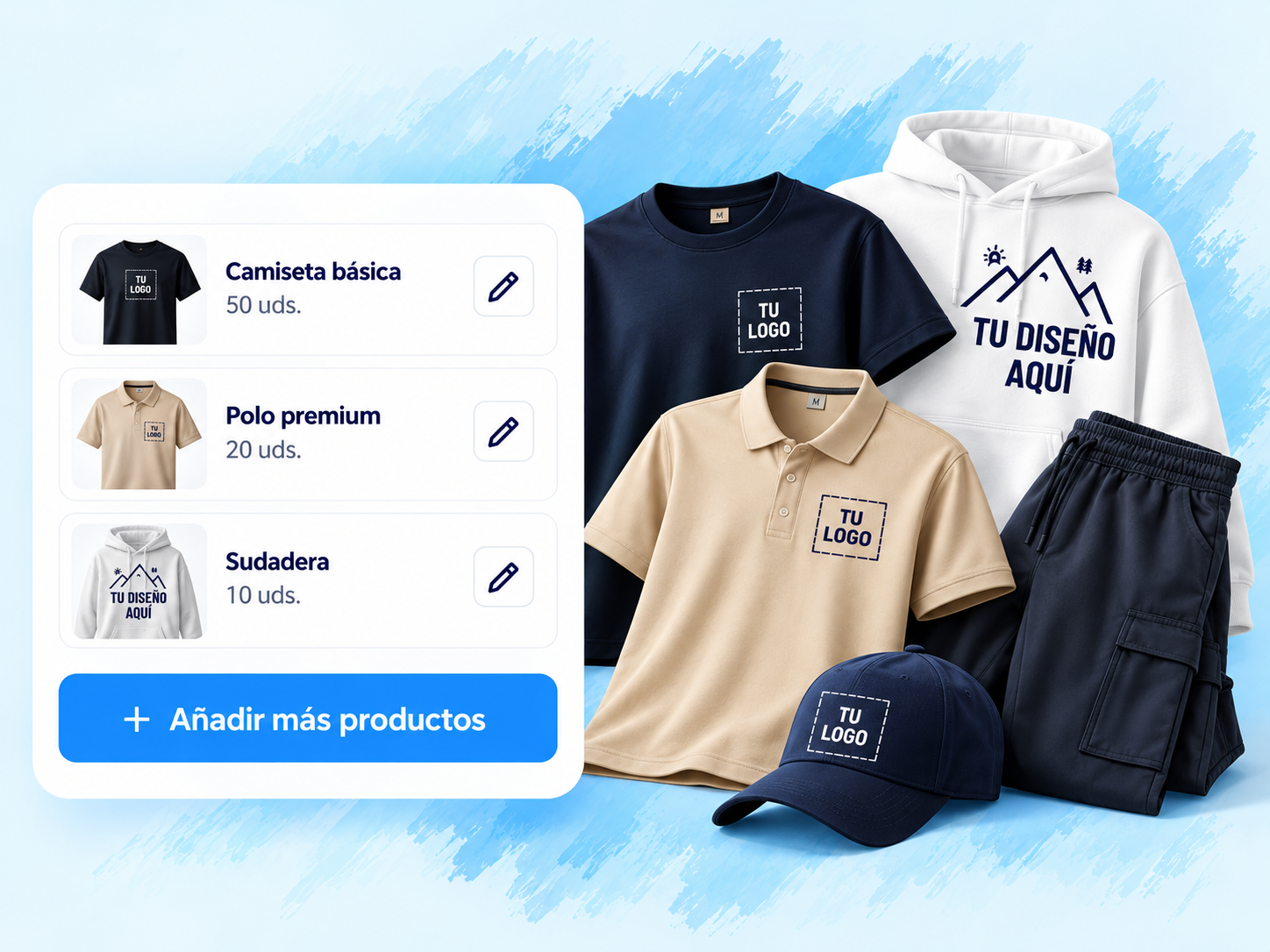 Añadir diferentes productos a un mismo presupuesto de ropa personalizada