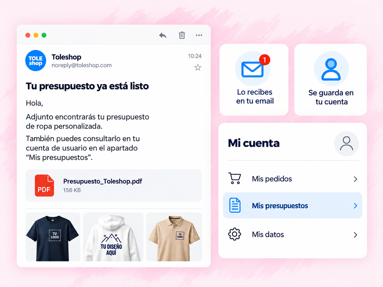 Presupuesto recibido por email y guardado en la cuenta del cliente
